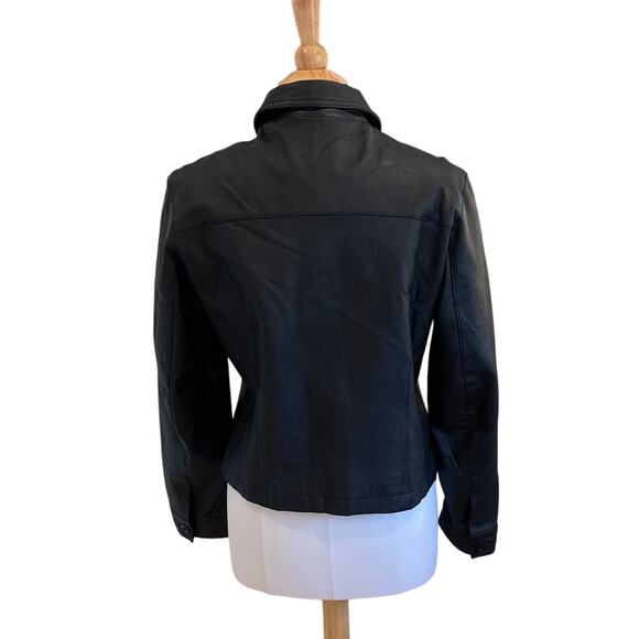 Vintage Newport News Black Button Down Fitted Leather Jacket/Blazer, Size L - Picture 4 of 11